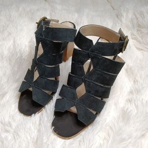 Seychelles black suede open toe heels